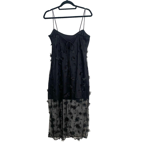 Maeve Sleeveless Mesh 3D Flower Slip Midi Dress Sz 12 Black Whimsigoth Fairy - Picture 4 of 8